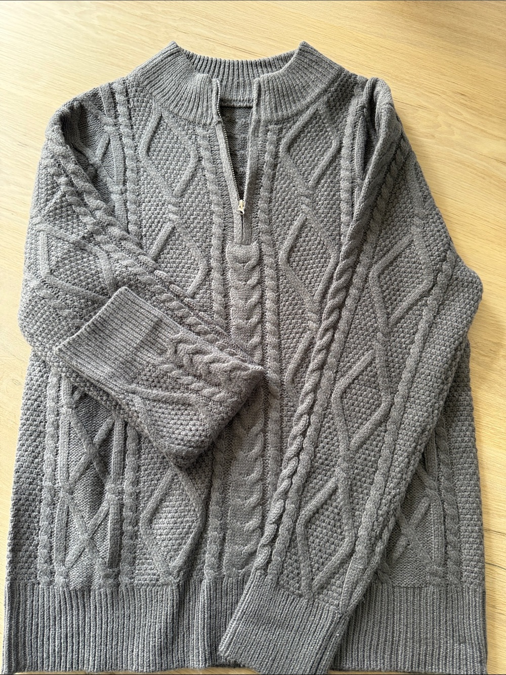 Gray Cable-Knit quarter-Zip Sweater